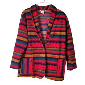 Vintage Westbourne Sweater Colorful Aztec Button Front Pockets Size Medium